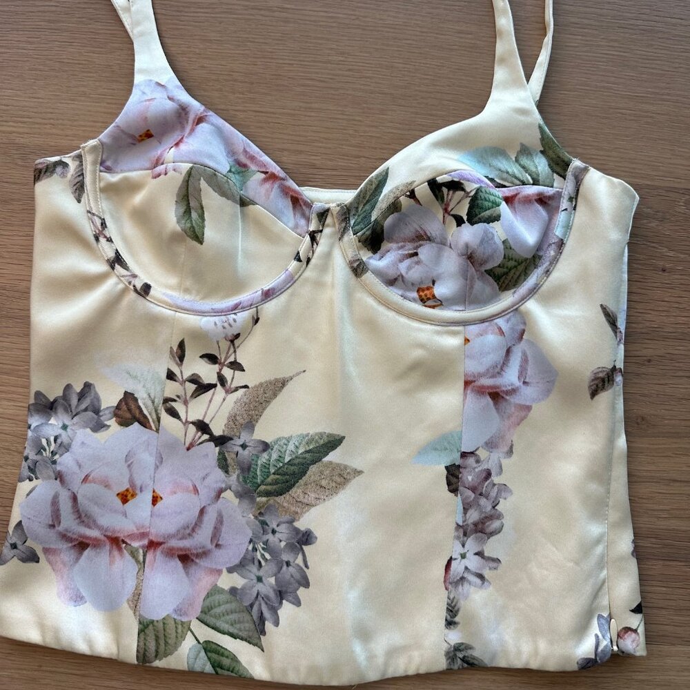 Meshki Satin Floral Light-Yellow Top